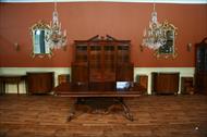 Reproduction antique conference table with mahogany apron and reeded edge