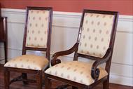 Antique style furniture with custom upholstery. High end upholstered luxury dining chairs.