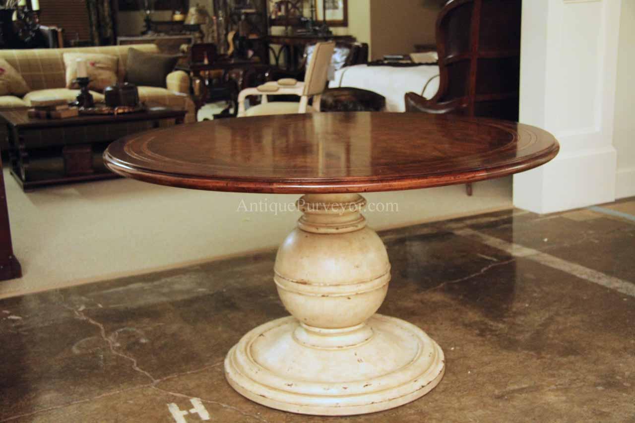 Round Country Wood Table And Painted Pedestal Base For Kitchen