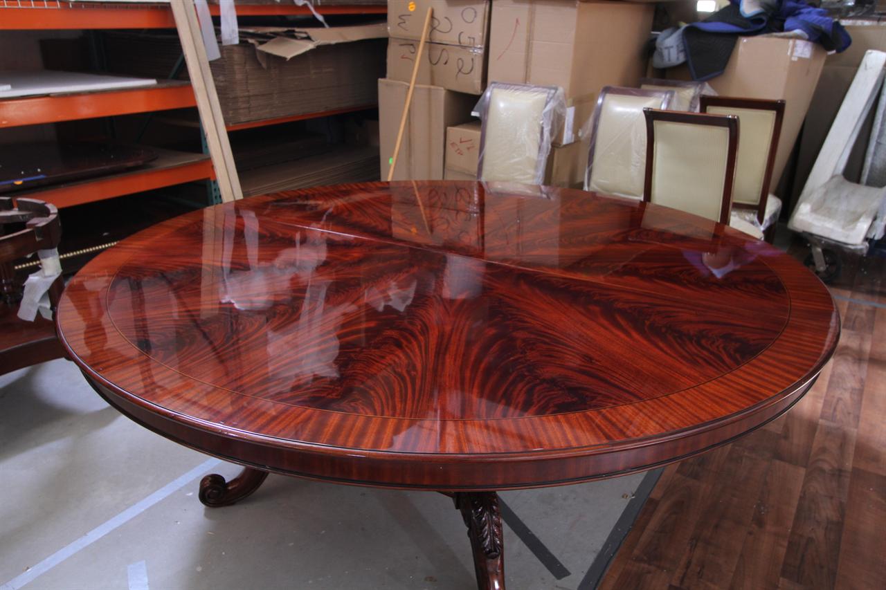 84" High End Large Round Mahogany Dining Table, Antique Reproduction Table