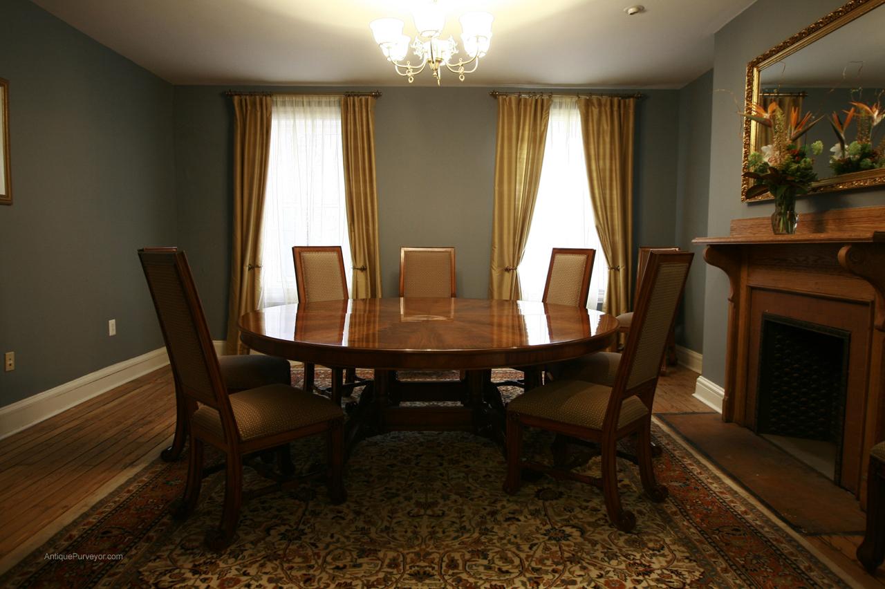 large round tables on Oversized 84  Round Mahogany Table With Light Walnut   Ebay