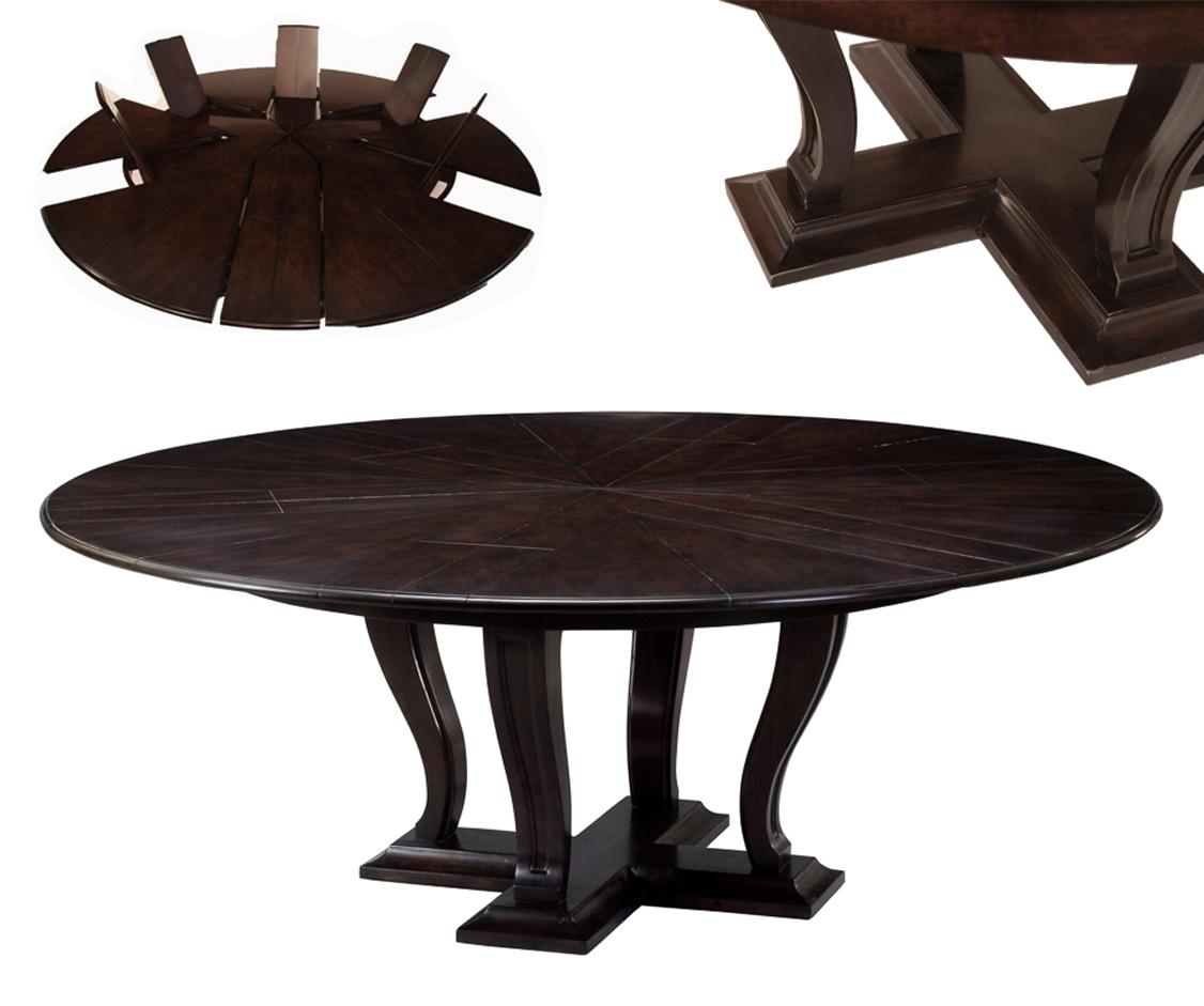 Round expandable solid oak dining table with hidden leaves | 84 inch