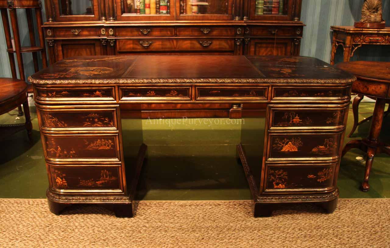 Ebonized antique reproduction Chinoiserie executive desk..