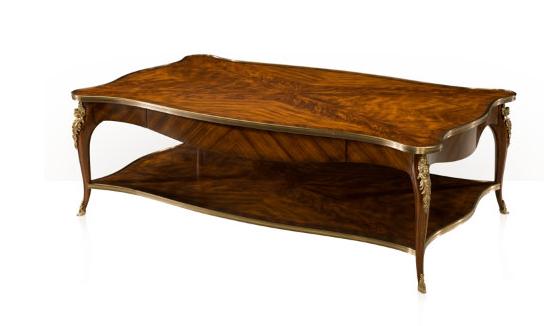 Louis XV Cocktail Table with Flame Mahogany and Brass Details