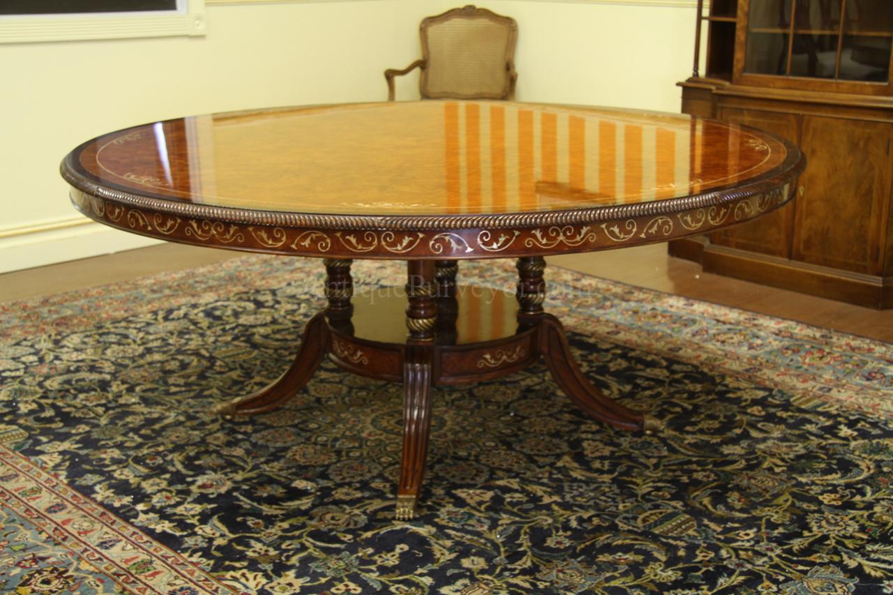 Jonathan Charles 70 inch round dining table with burl walnut and mother of pearl