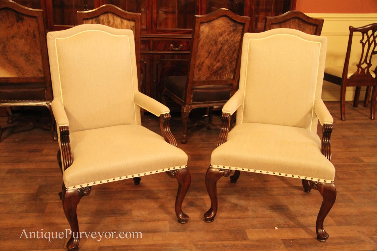 Upholstered Dining Room Arm Chairs Queen Anne Linen Upholstery