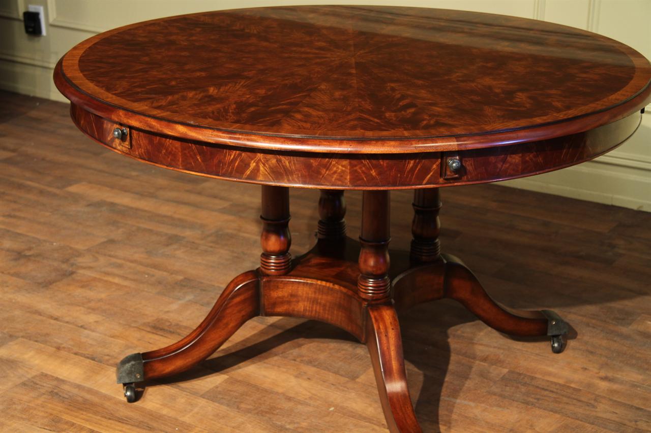 Round Expandable Formal Mahogany Dining Table with Leaves | High End