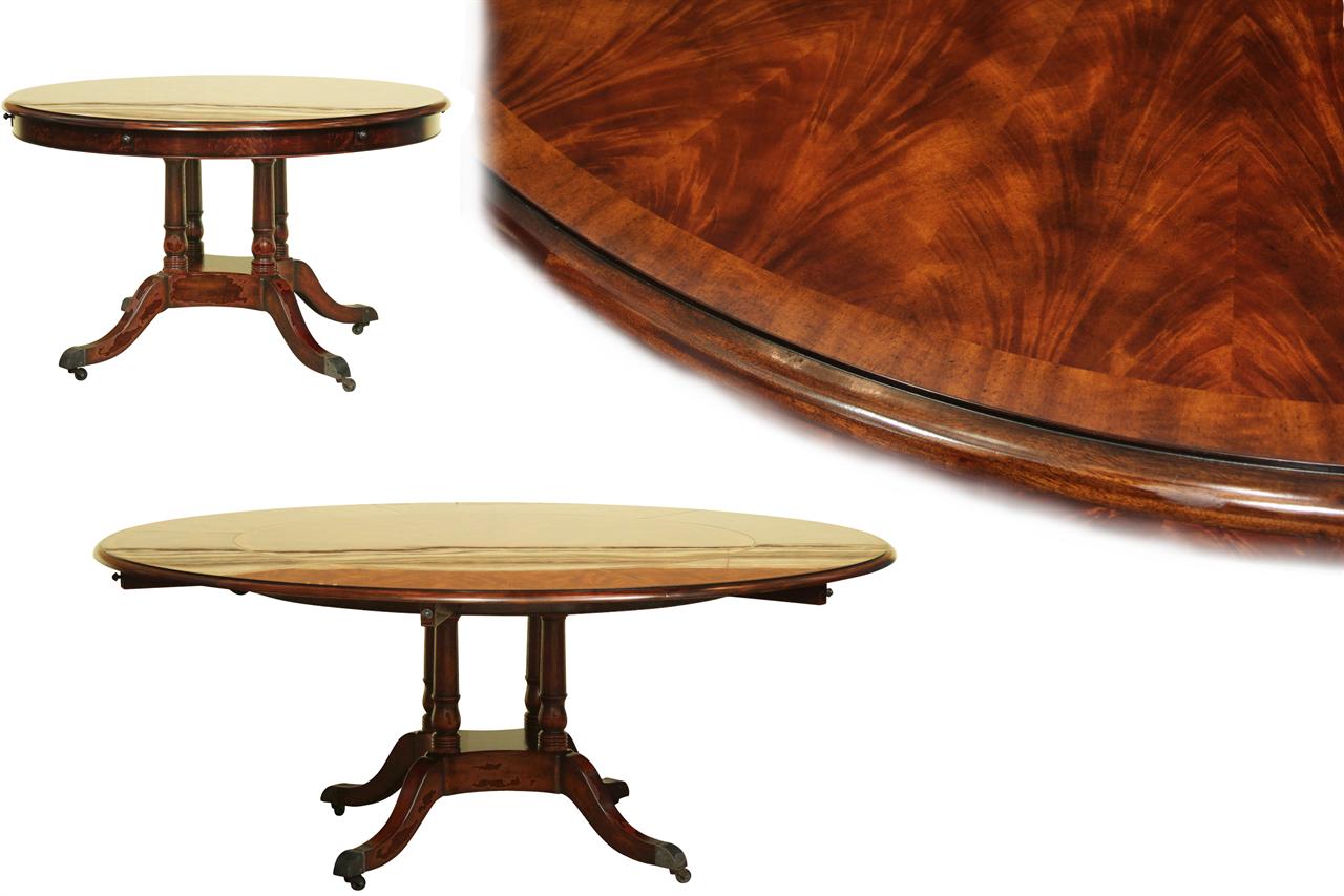 Round Mahogany Dining Table Expands from 50 to 74 inches