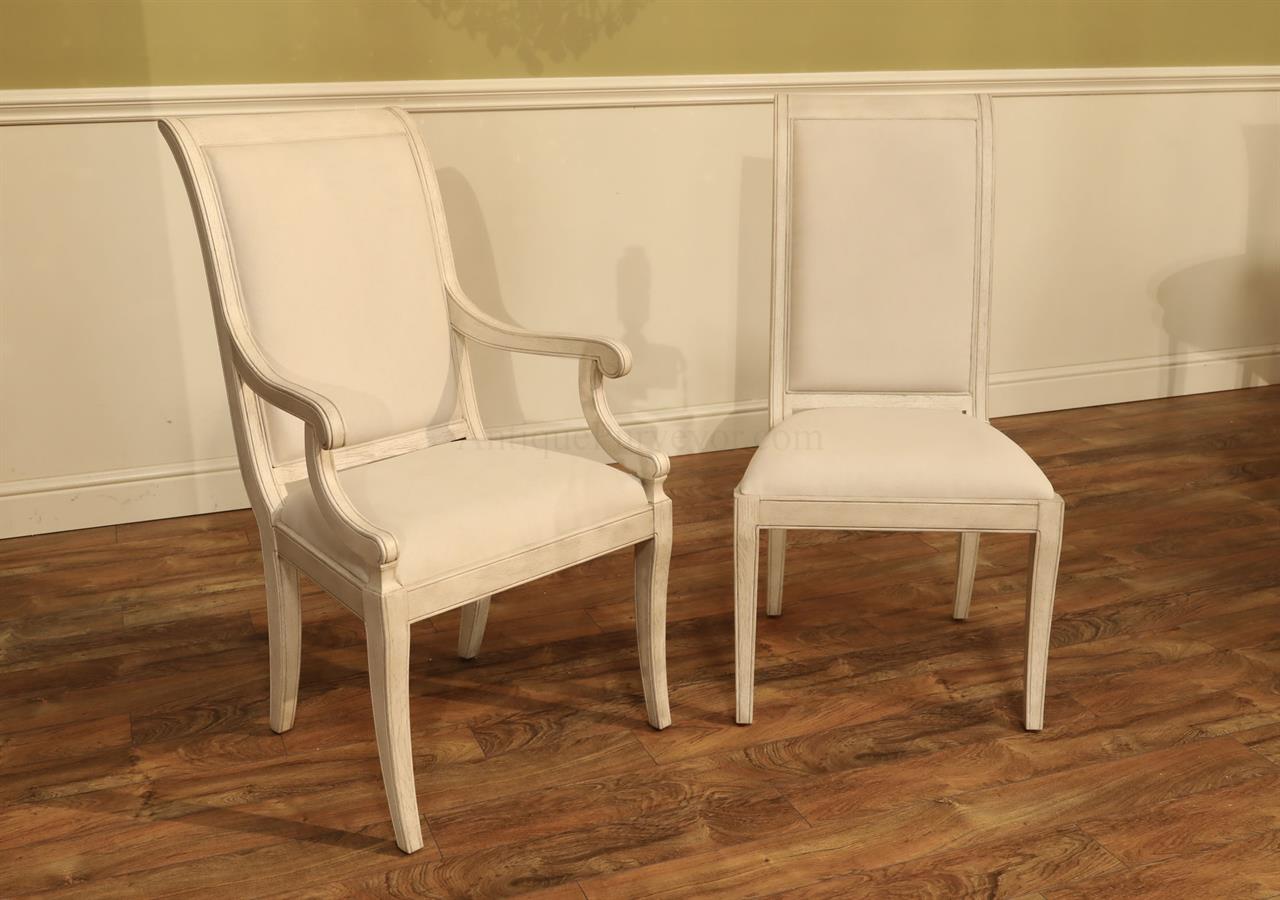 White Solid Oak Transitional Upholstered Dining Chairs