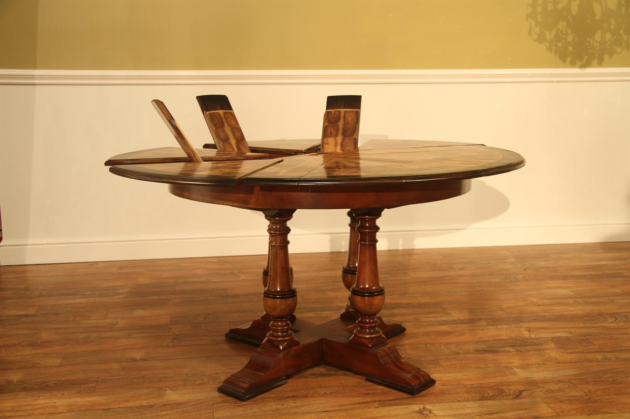 Small Walnut Jupe Table 45  to 56 inch Round to Round Dining Table