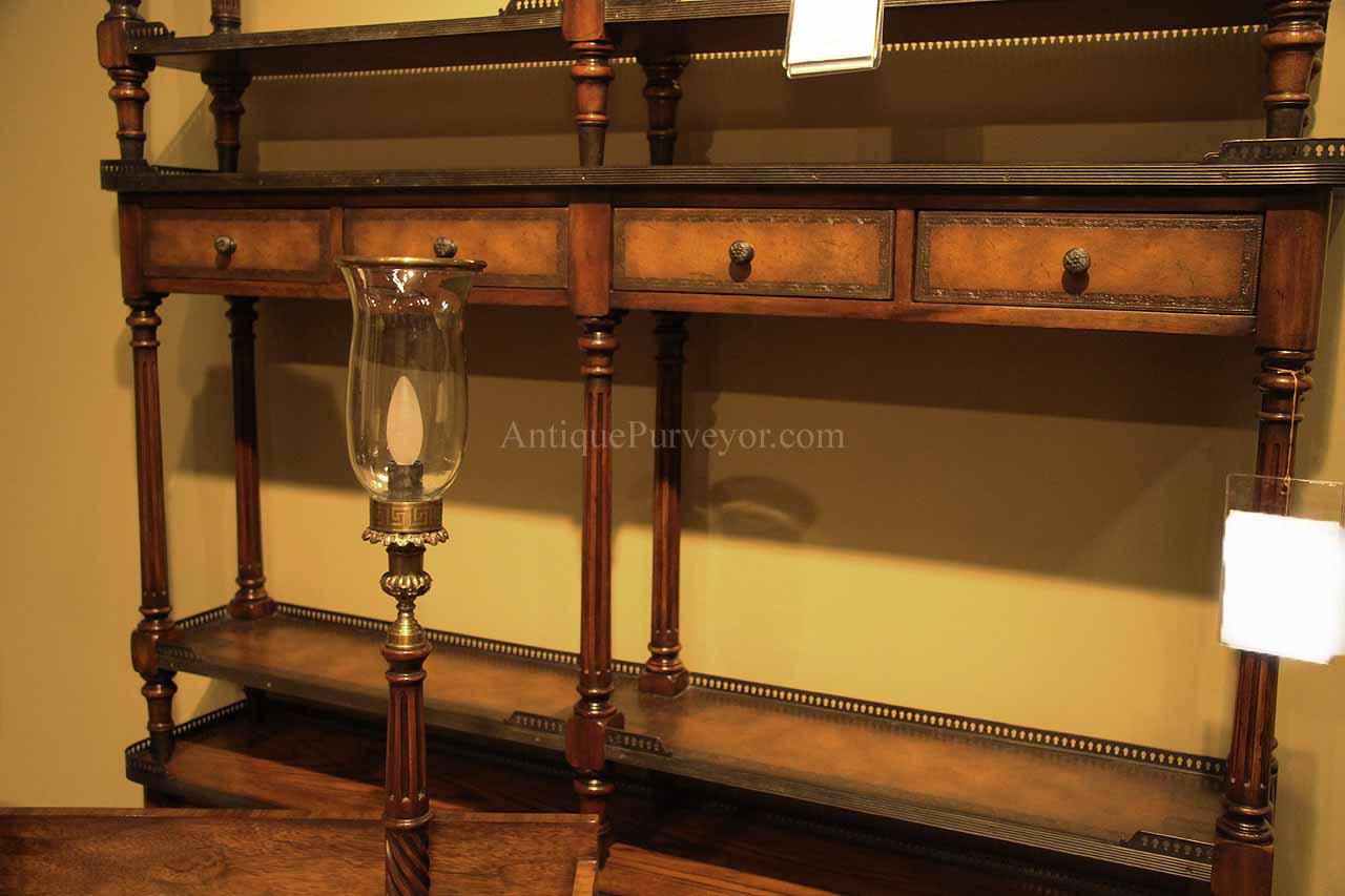 Solid Wood Narrow Console Table with Leather Panels