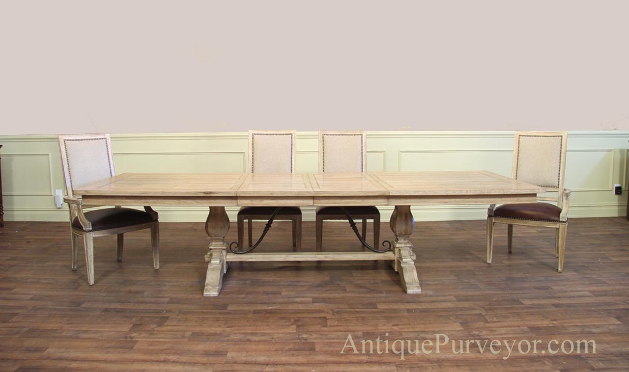 Transitional white trestle table with leaves for seating 8-12 people