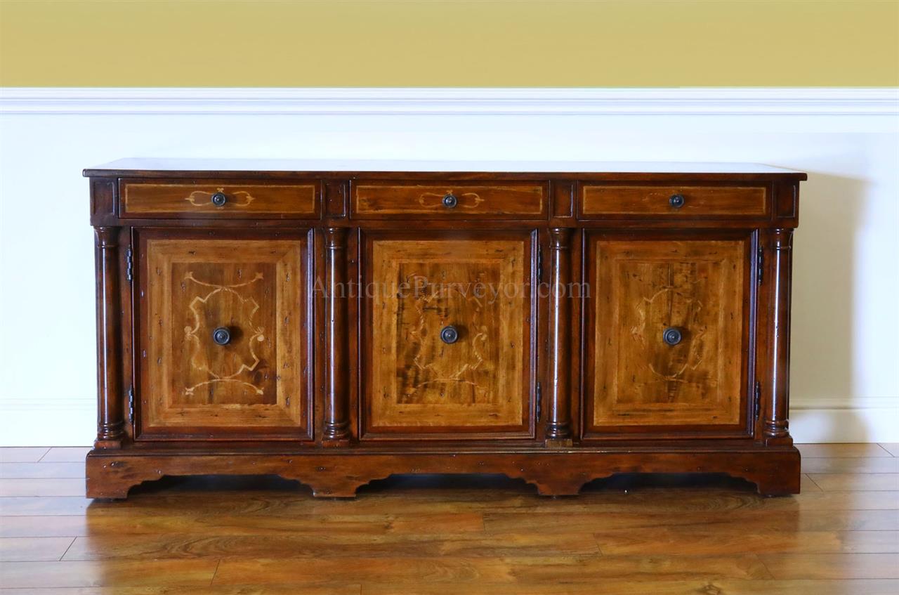Walnut Sidecabinet or Sideboard with Marquetry.  Rustic Casual Finish