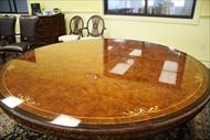 Burl walnut round dining table