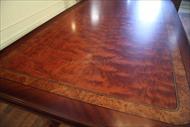 Formal mahogany and walnut pedestal table with with intricate banding