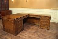 High-end traditional walnut return desk with leather top