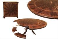 Round to round mahogany dining table with leaf cabinet
