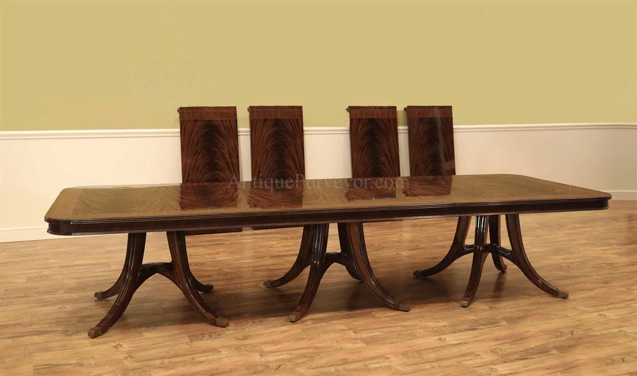 20 foot dining table, extra long mahogany pedestal table for seating 12 to 24 people.