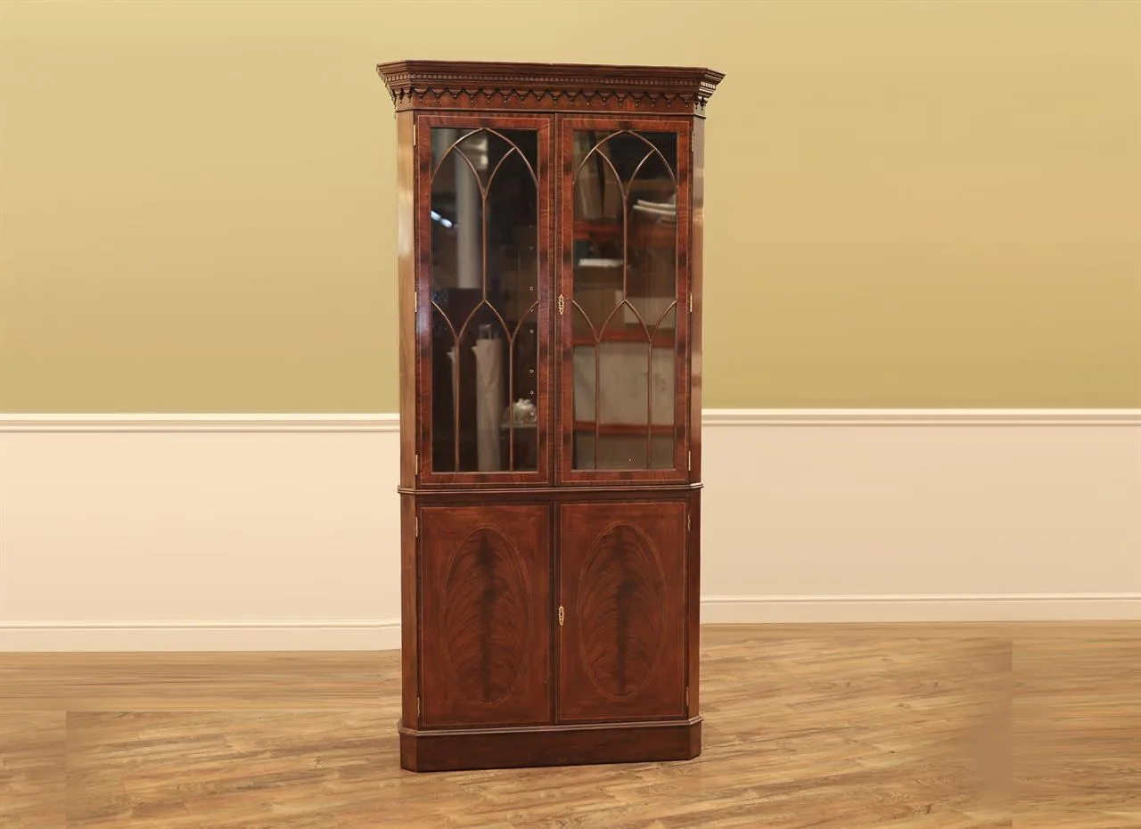 Hepplewhite style mahogany corner china cabinet