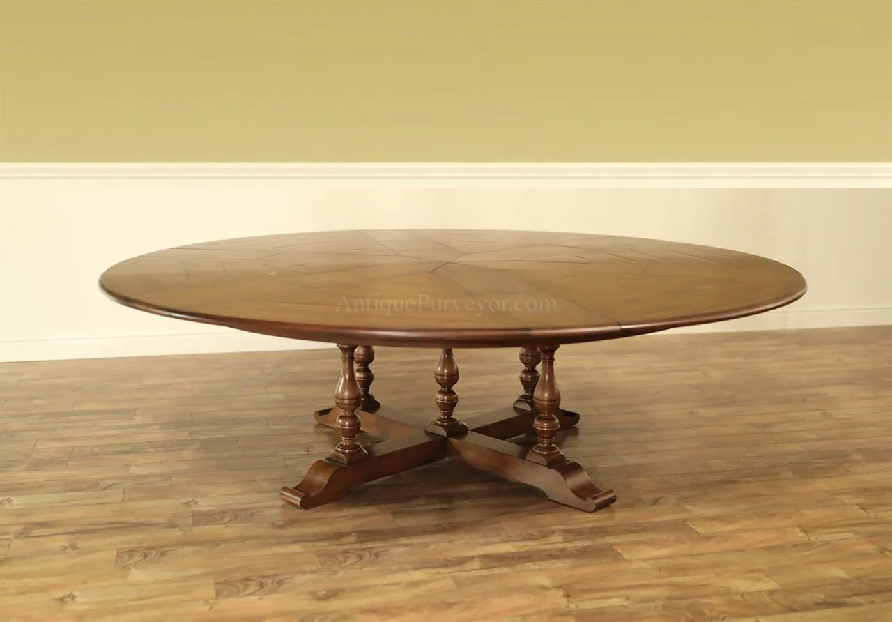 80 to 102 Oversized Walnut Planked Jupe Table with Self-Storing Leaves Seats 8-12 People