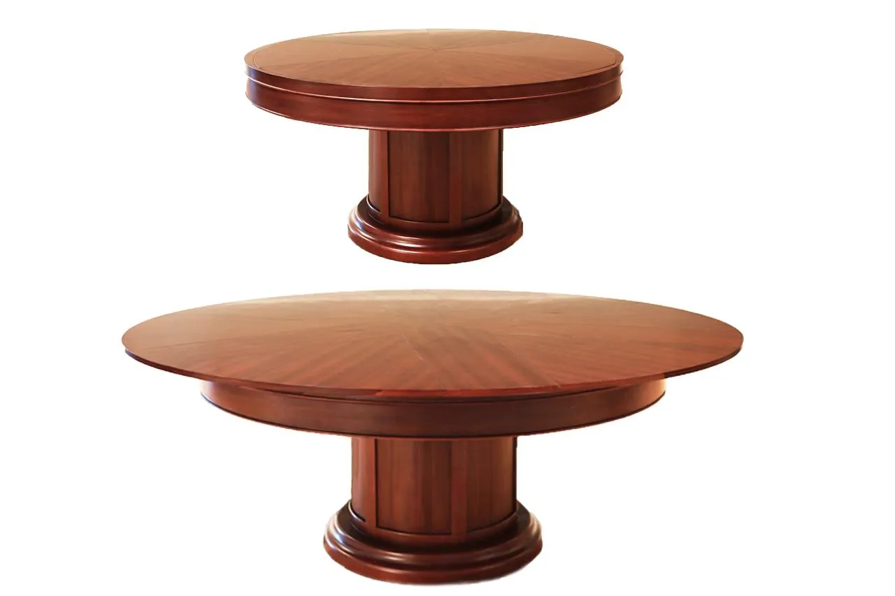 A colonial style fully automatic Capstan table or Radial table with self-deploying leaves