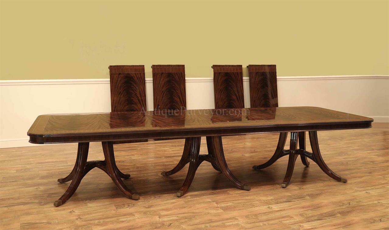20 foot dining table, extra long mahogany pedestal table for seating 12 to 24 people.