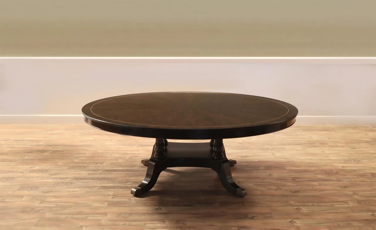 84 inch round table, dark, classic table for seating up to 10 people an AP Exclusive by AntiquePurveyor