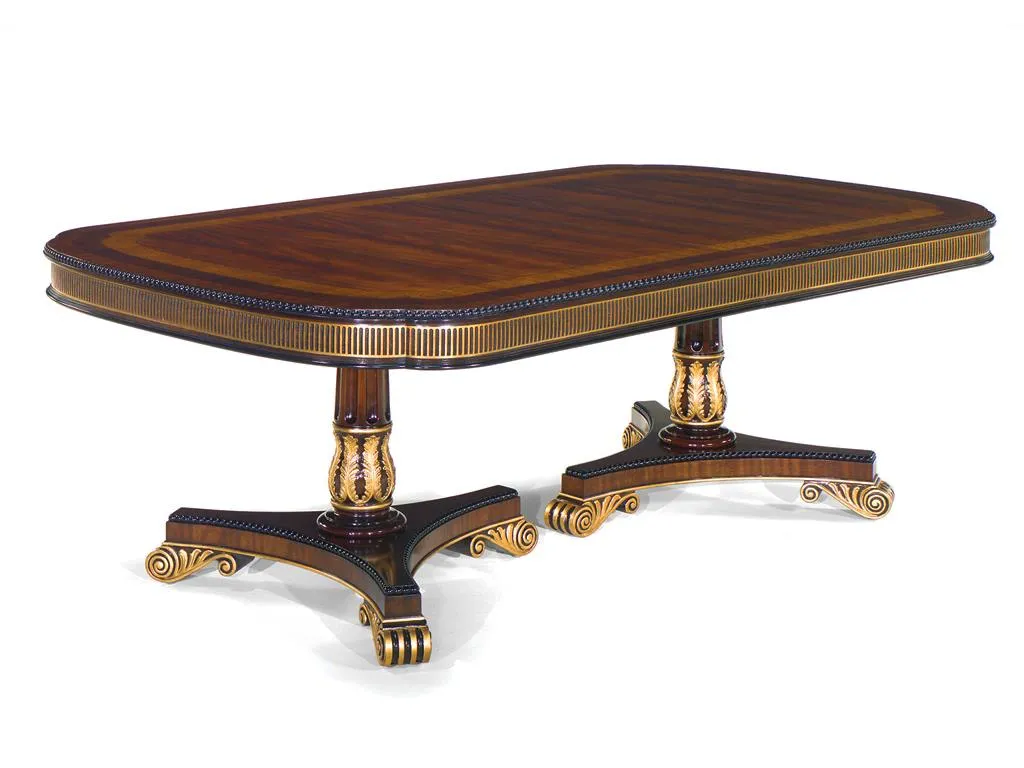 Large and robust Neoclassical mahogany dining table.  American Empire or Regency style dining table for the elaborate home.