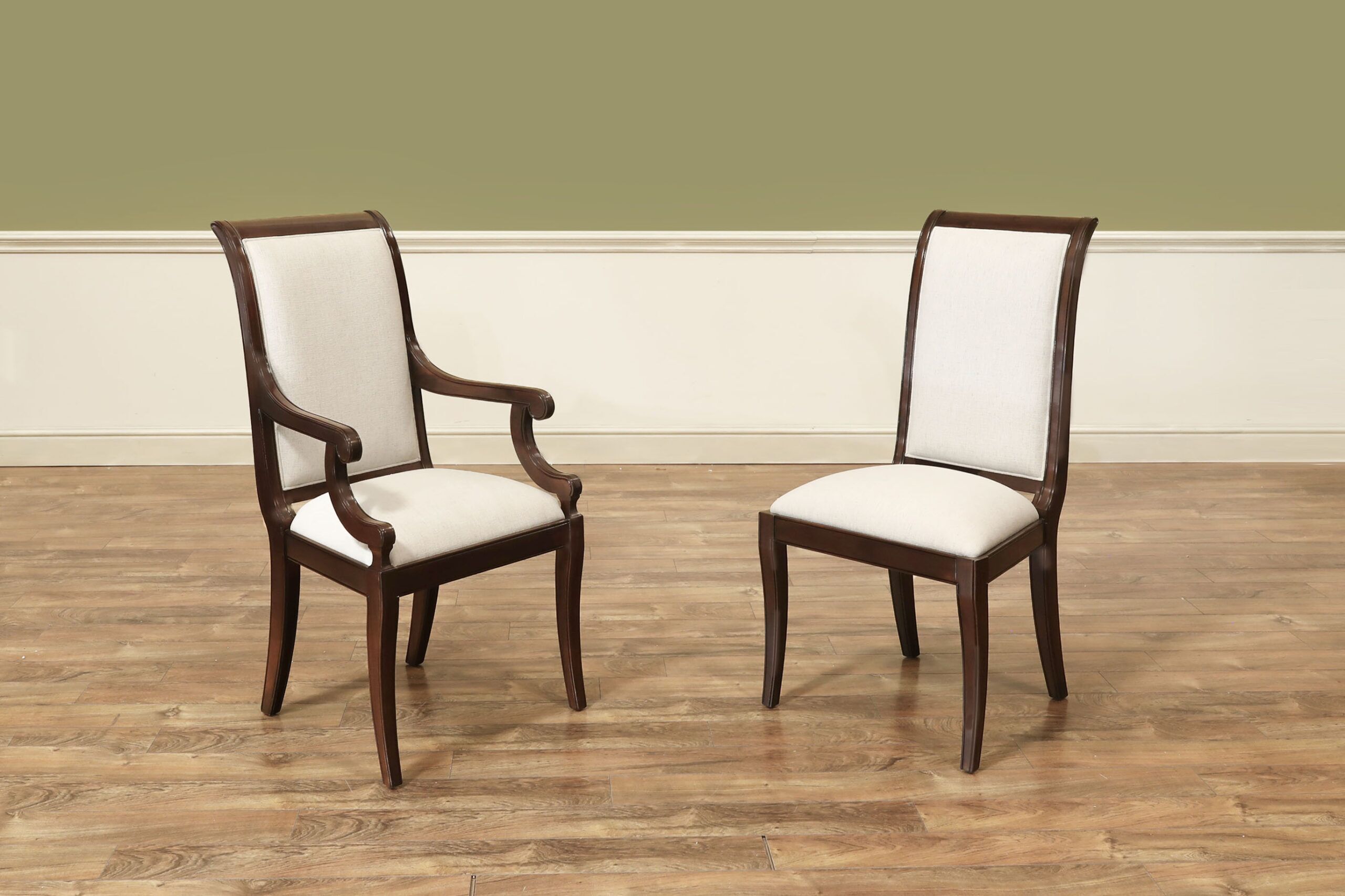 Transitional Dark Brown Mahogany Chairs with Crypton Fabric an AP Exclusive by AntiquePurveyor