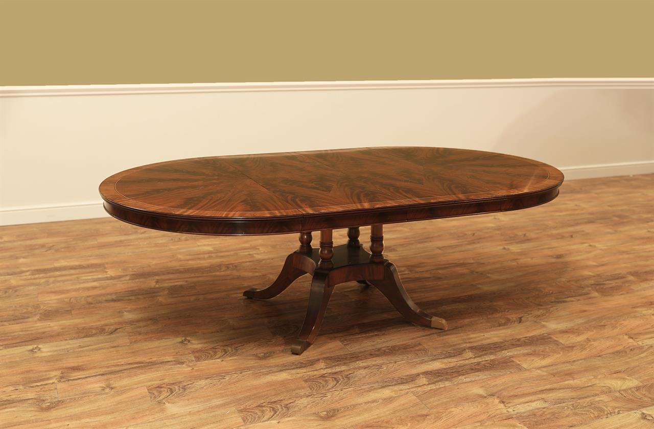 54" Round to 90" Oval Flame Mahogany Dining Table with Two Leaves, Seats 4 to 8 People an AP Exclusive by AntiquePurveyor