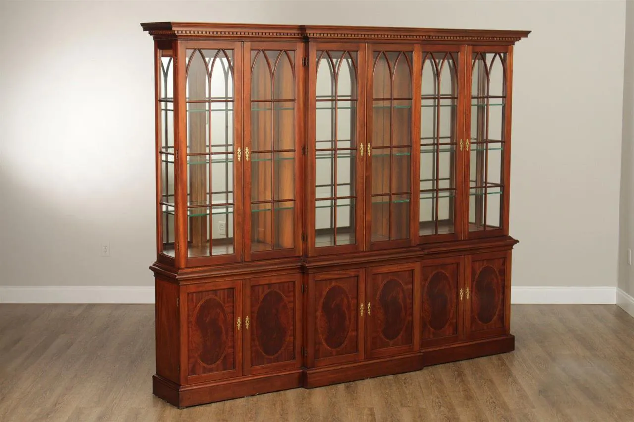 Large American-Made Inlaid Mahogany China Cabinet – Six Door Display