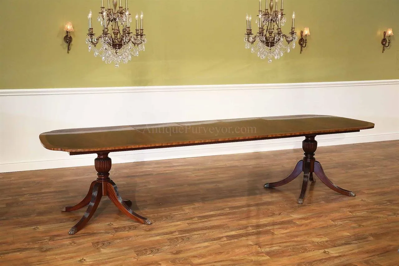 Duncan Phyfe scallop corner double pedestal dining table