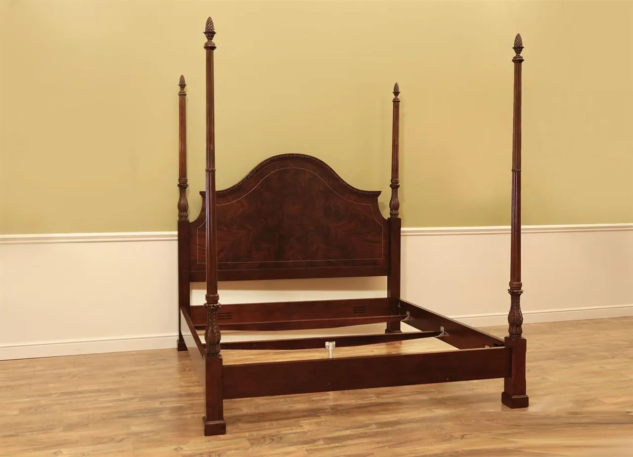 Four poster king bed, mahogany bed frame, new designer-grade traditional antique reproduction bed