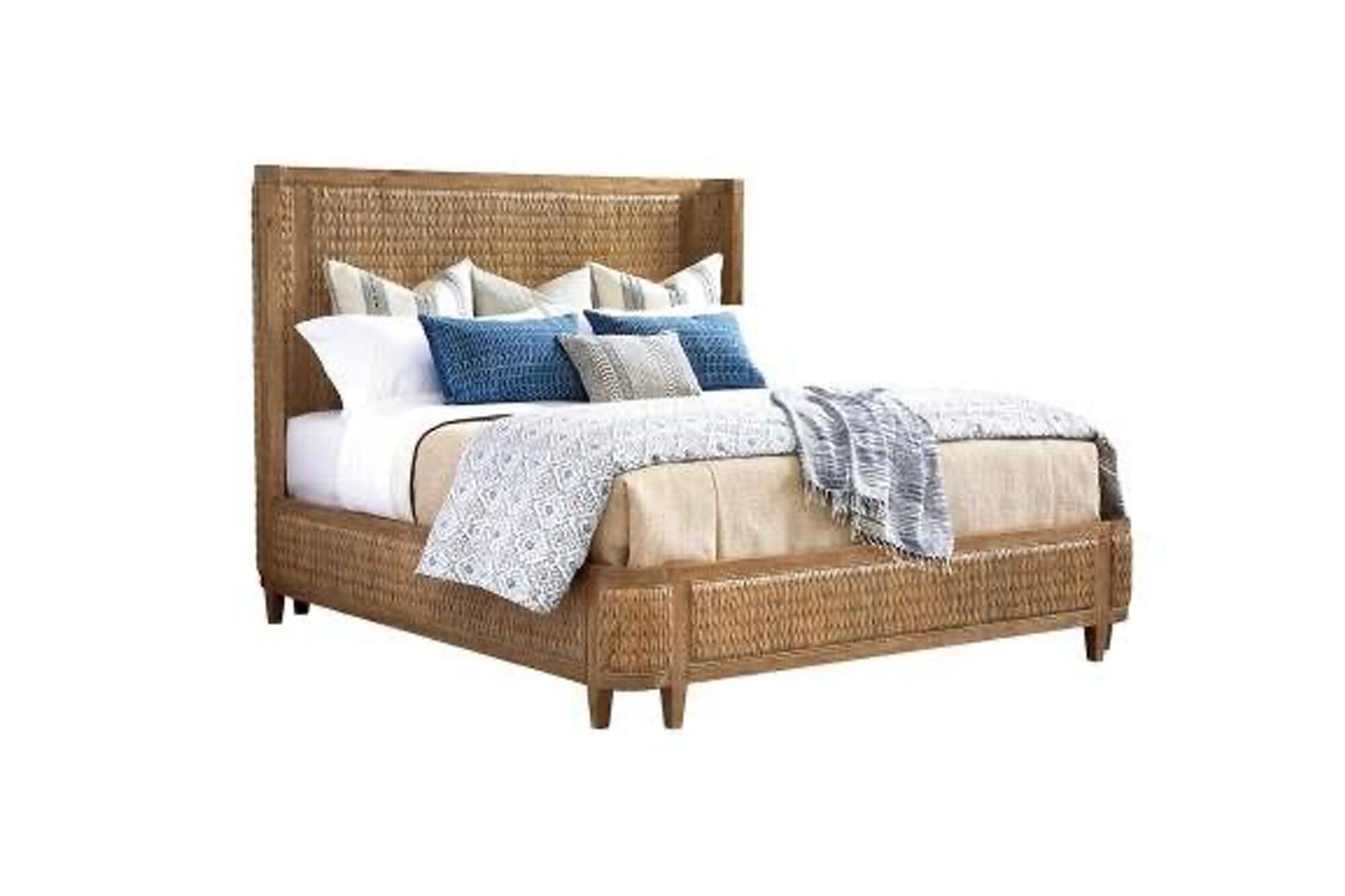 King Size Woven Bed Frame With Headboard, Footboard, Side Rails, Woven Rattan Frame.