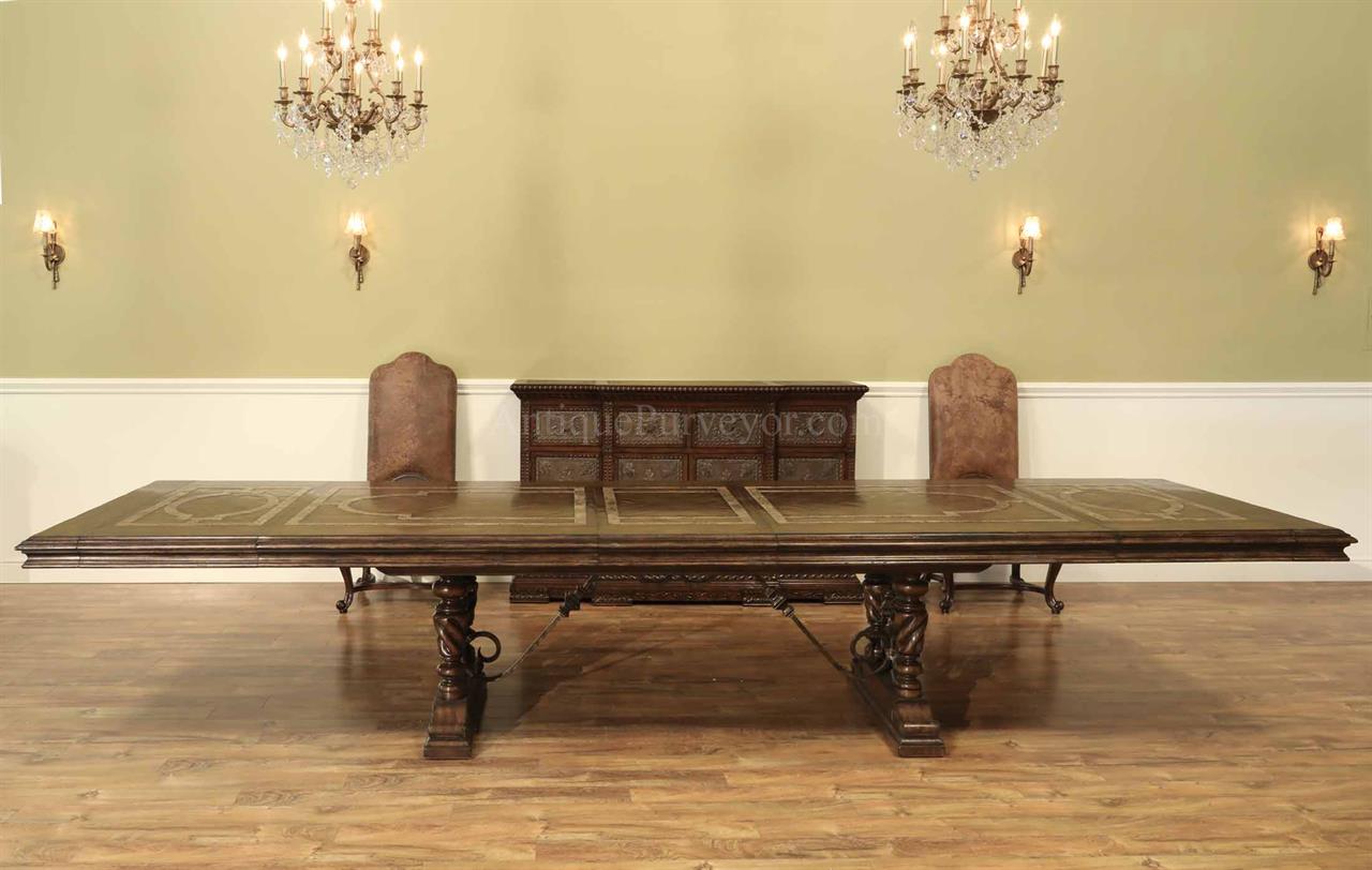 Extending dining table shown here with three leaves- seats 16 people