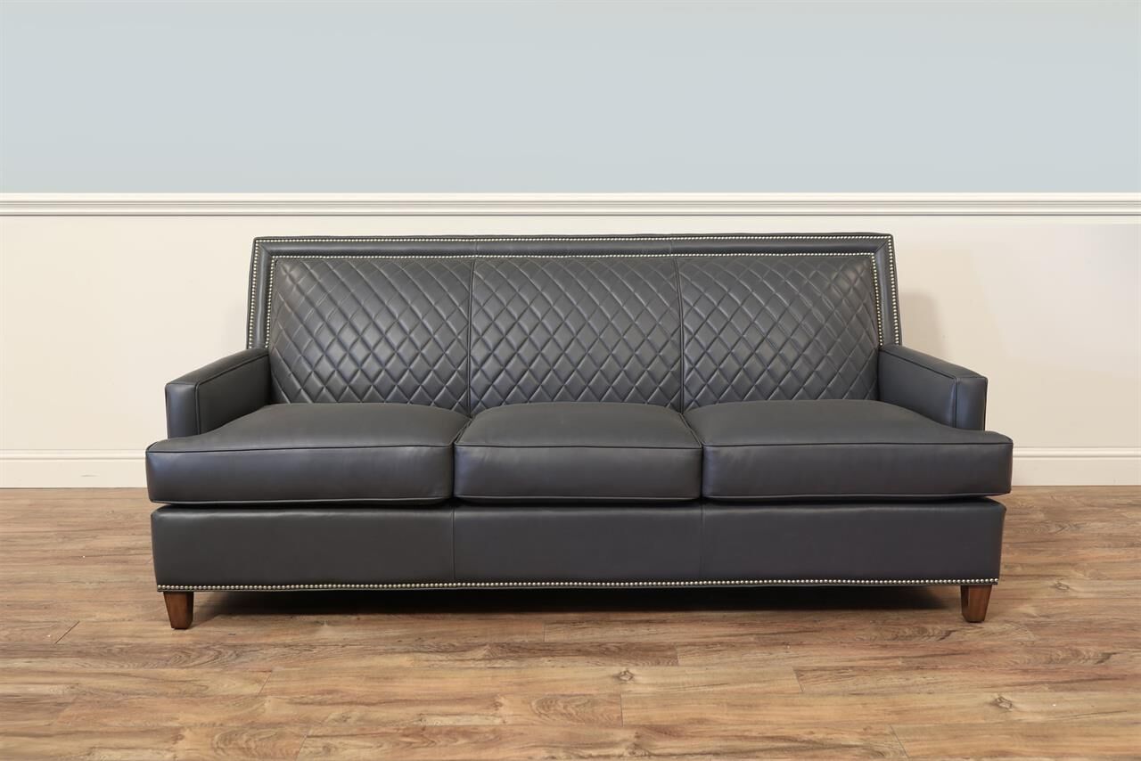 Hancock & Moore Arrington Quilted Sofa with Nirvana Lagoon Leather and Denmark Finish