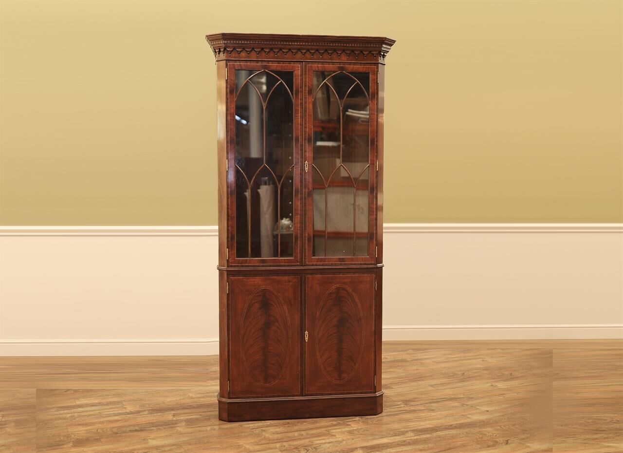 Hepplewhite style mahogany corner china cabinet