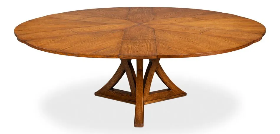 66-86 Round Jupe Table, Golden Oak Dining Table for Seating 6-10 People