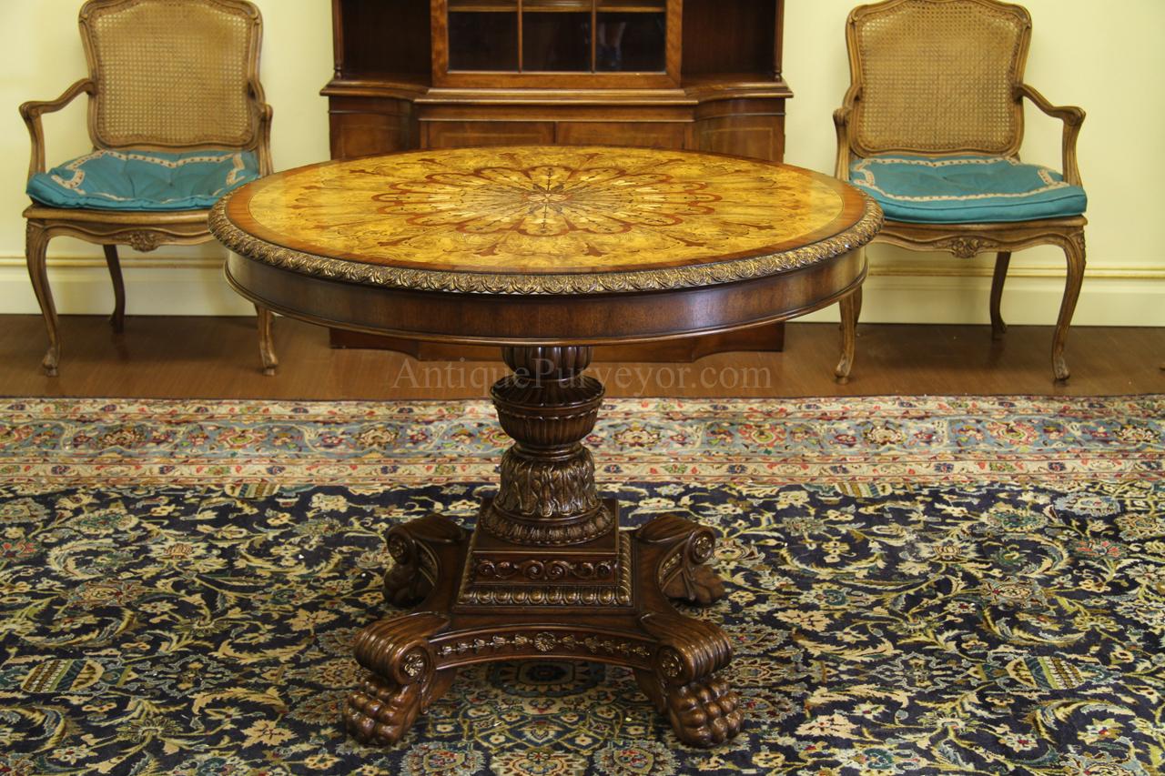 Antique Reproduction Mahogany and Walnut Inlaid Center Table