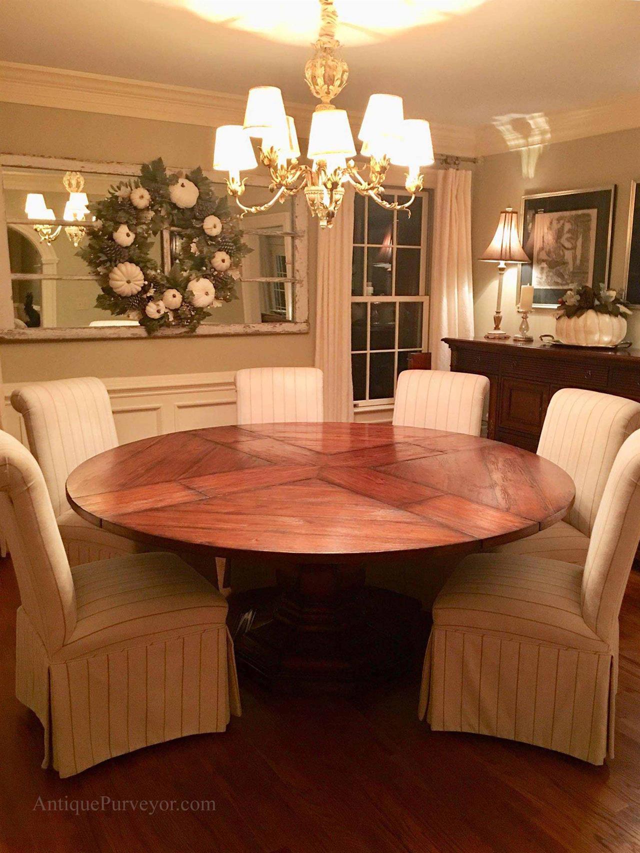 59 to 74 inch Round Solid Walnut Country Style Dining Table