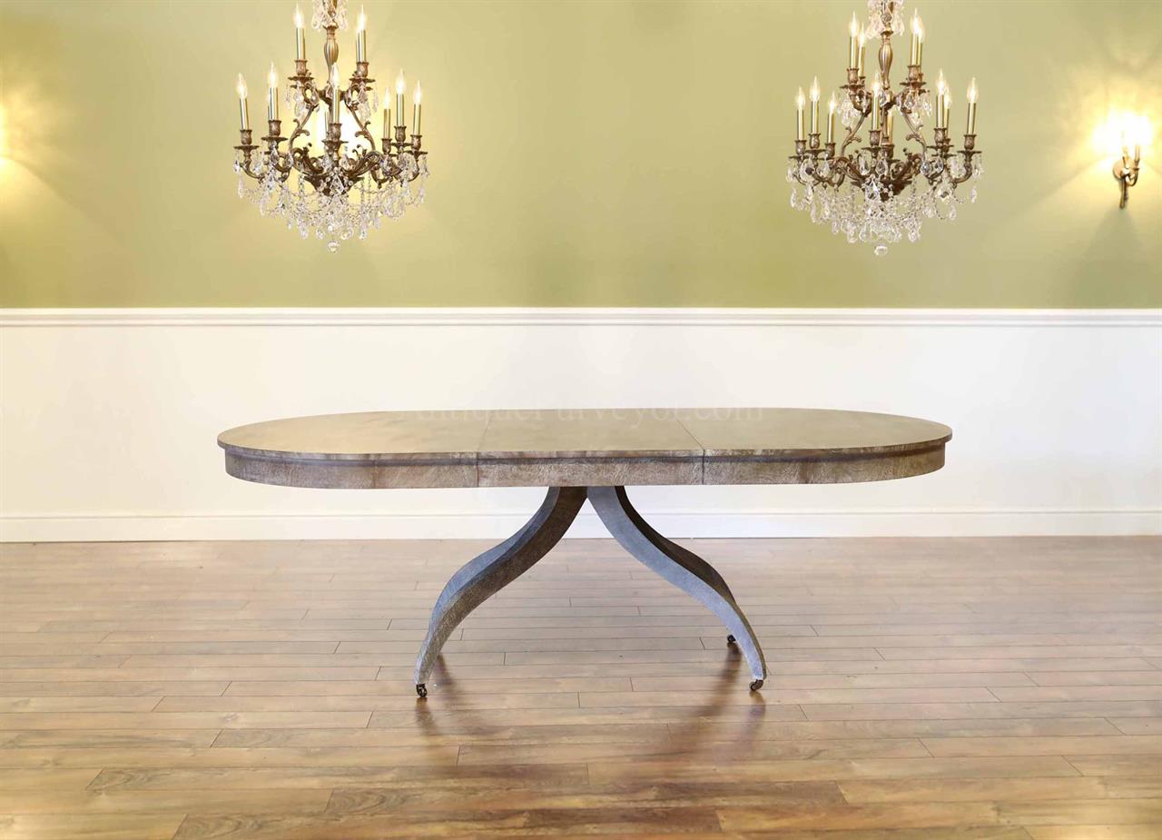 Gray Oval Dining Table with Self Storing Leaf