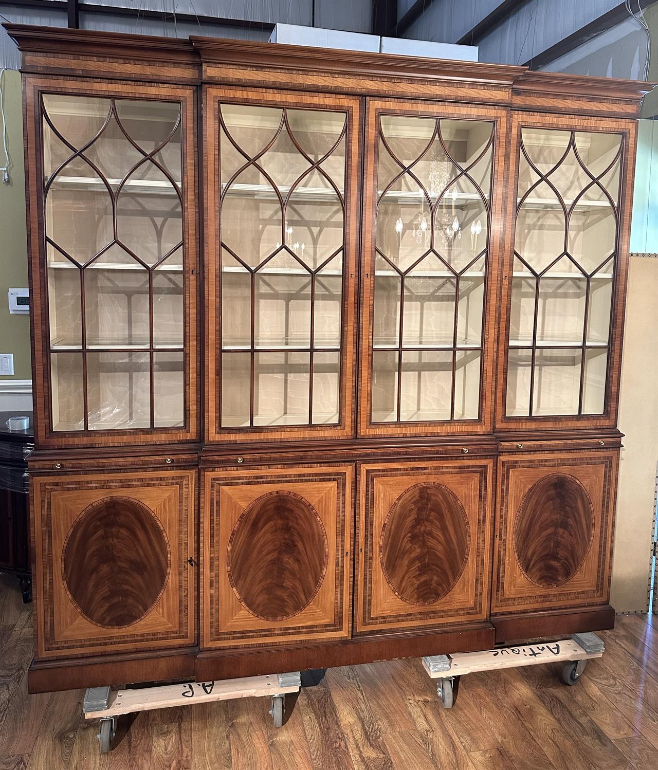 Large EJ Victor Solid Mahogany Breakfront China Cabinet