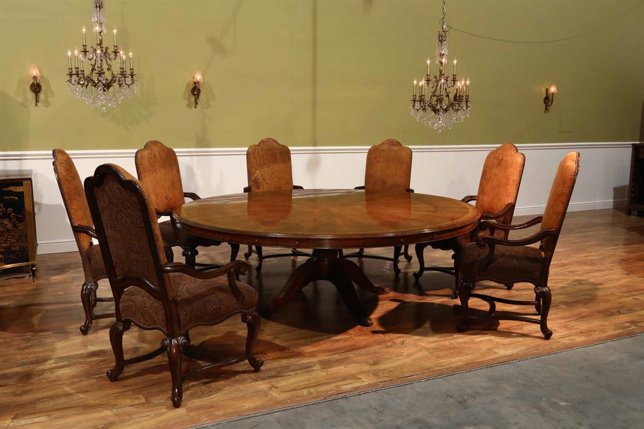 Expandable Round Walnut Dining Table, Large Round Formal Dining Tables