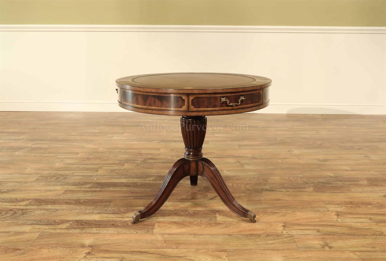 Leather Top Mahogany Drum Table ~ Traditional Center Table - High-End