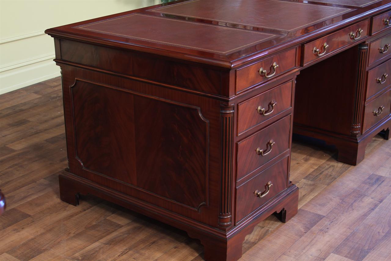 Large High End Leather Top Executive Mahogany Office Desk