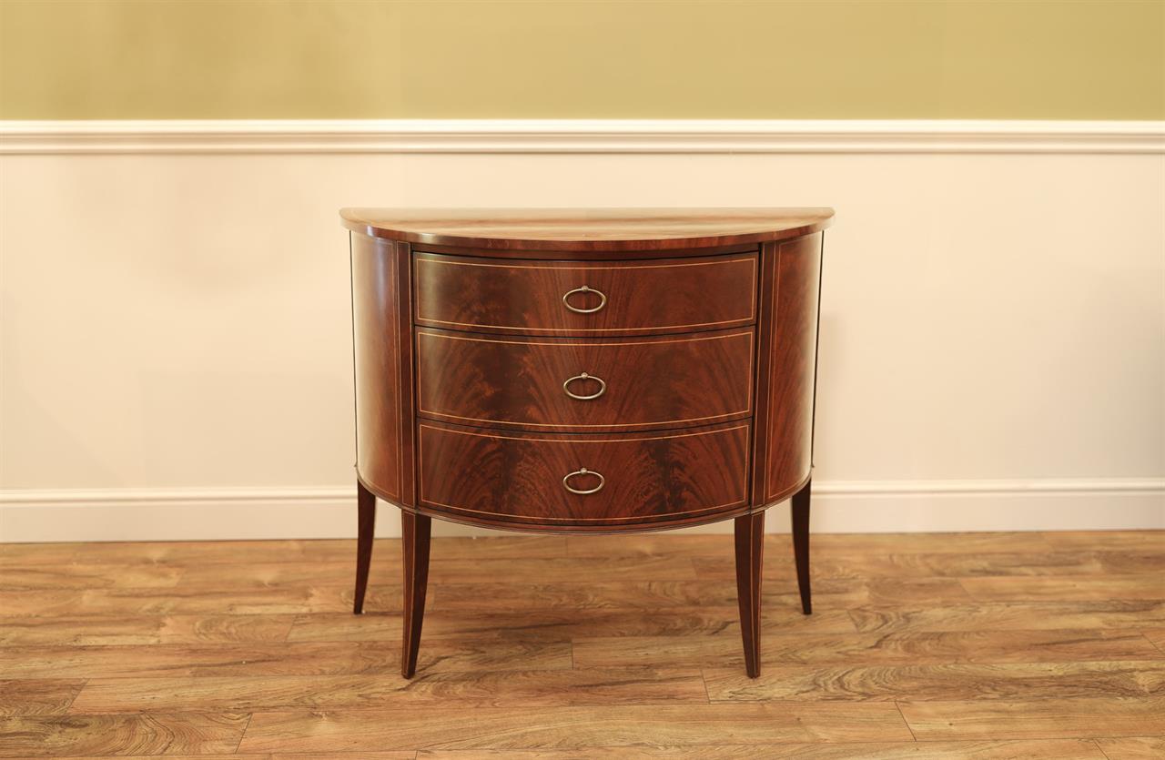 Mahogany Demilune Chest of Drawers- Traditional Inlaid Chest