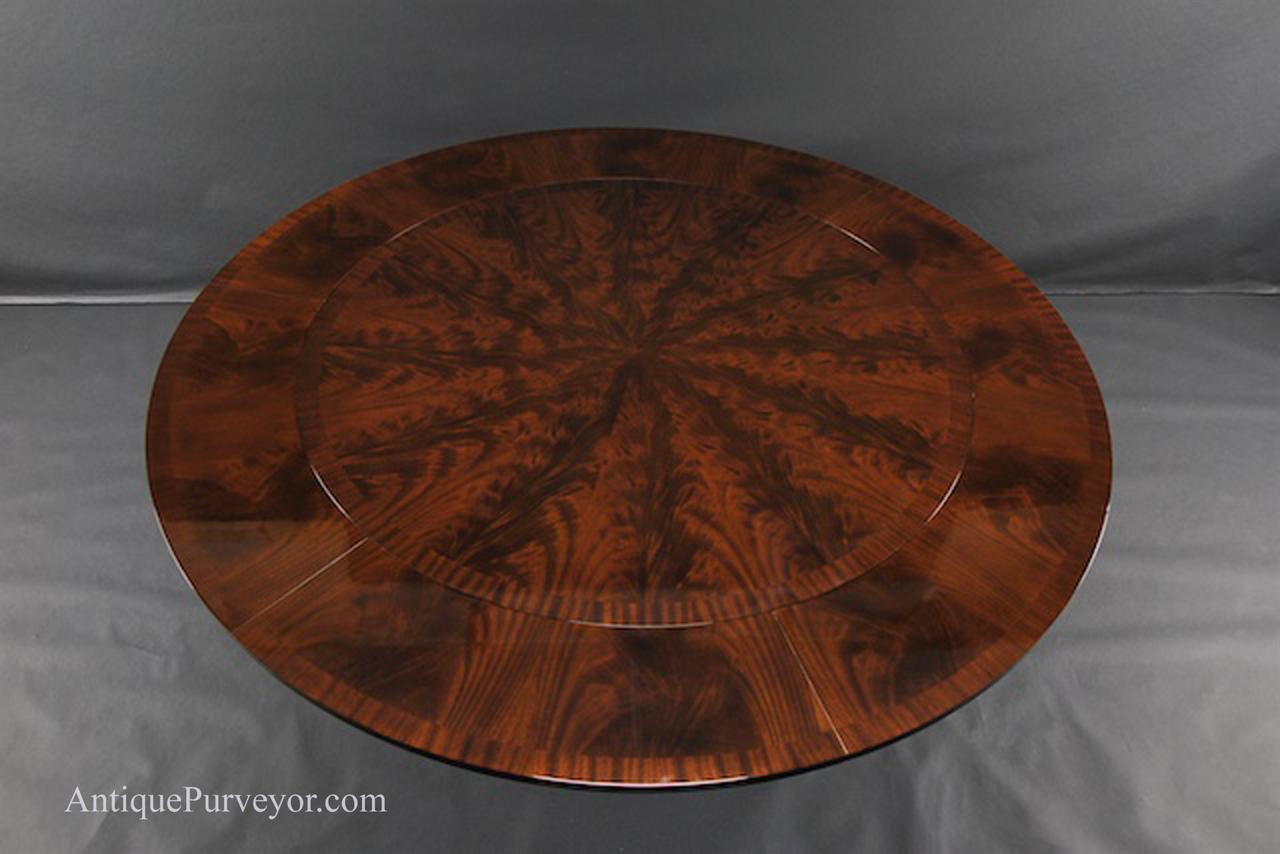 60" to 84" Round Brown Mahogany Dining Table Antique Reproduction Table