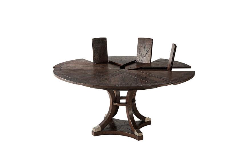 Solid Dark Oak Jupe Table. Expandable Round Dining Table Seats 4 to 7