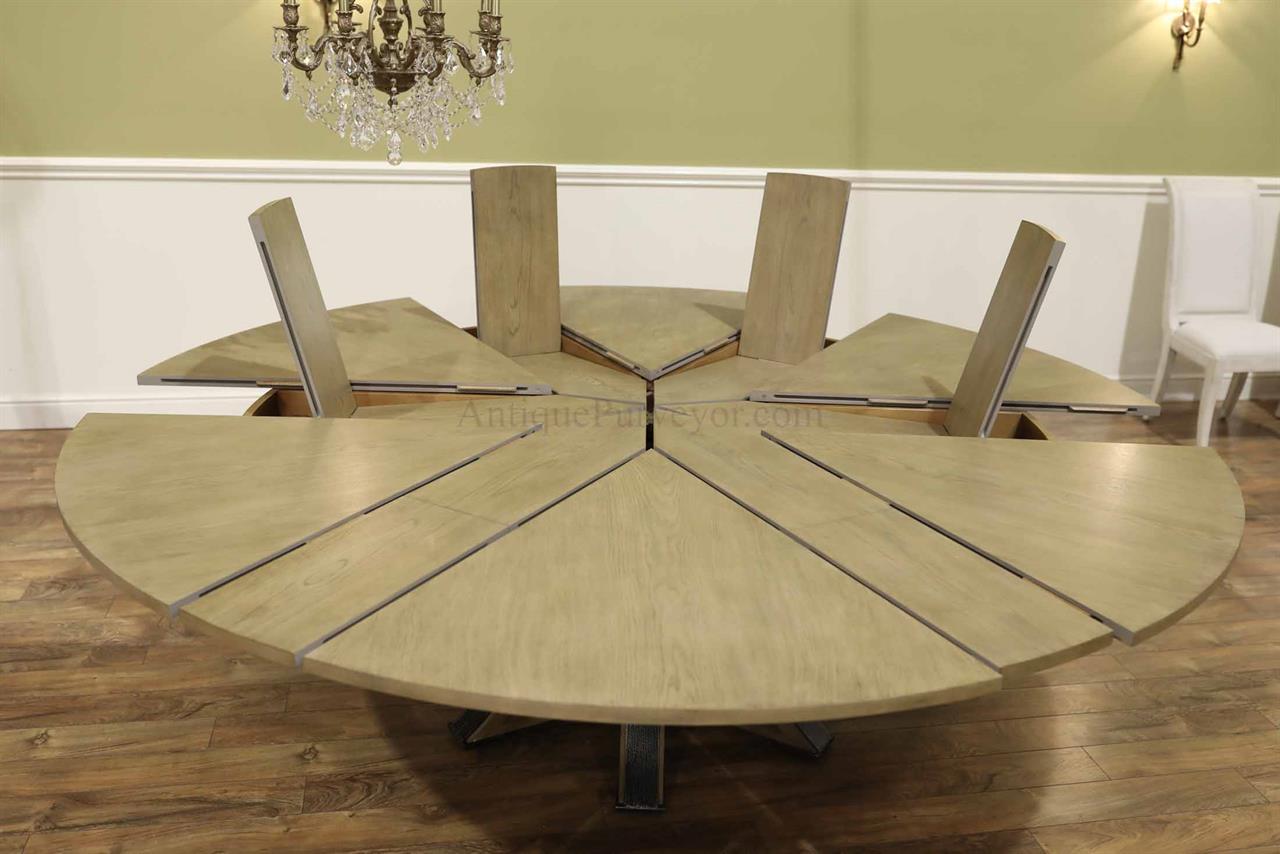 Jupe Table, Transitional Expandable Round Dining Table for 12
