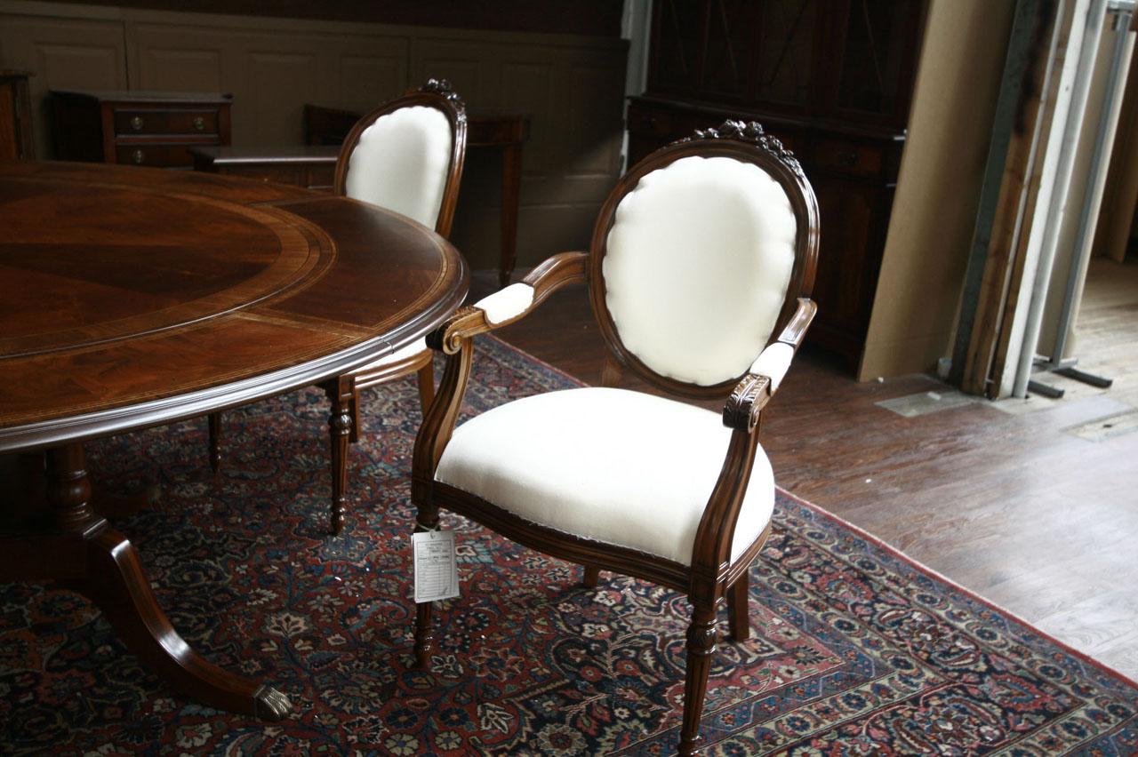 French Round Back Dining Chairs, Cameo Back Upholstered Chairs